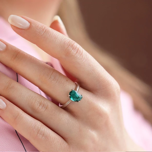 Paraiba Taşlı Half Moon Gümüş Yüzük - Resim 2