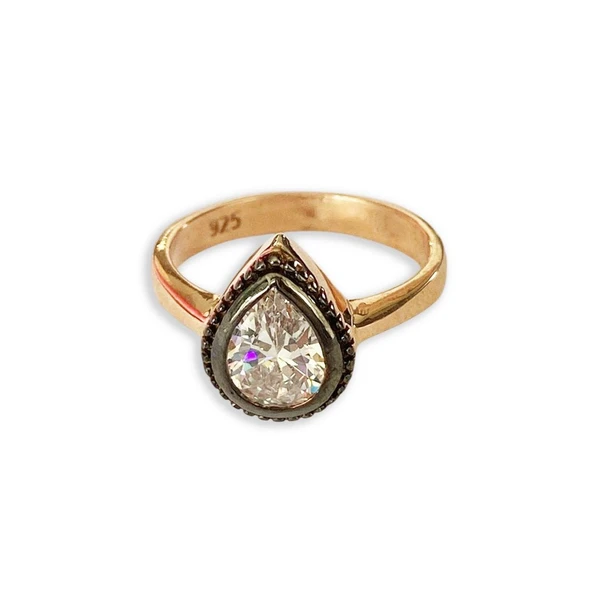 Damla Elmas Montür Rose Gold Kaplama Gümüş Yüzük - Resim 2