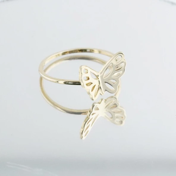 Kelebek Modeli Gold Kaplama Gümüş Yüzük - Resim 4