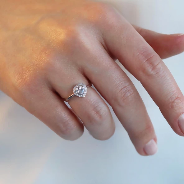 Kalp Pndr Zirkon Taşlı 925 Ayar Gümüş Yüzük - Resim 4