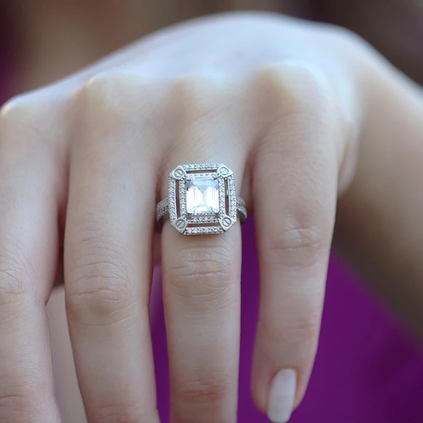 Modern Tasarım Baget Tek Taş Gümüş Yüzük - Resim 3