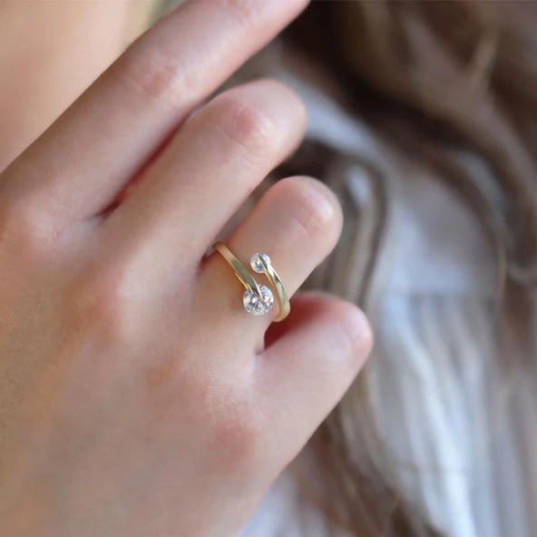 Starlight Diamond Çapraz Model Ayarlanabilir Gold Kaplama Gümüş Yüzük - Resim 3