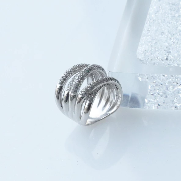 Sarmal Modeli Zirkon Taşlı Gümüş Yüzük - Resim 3