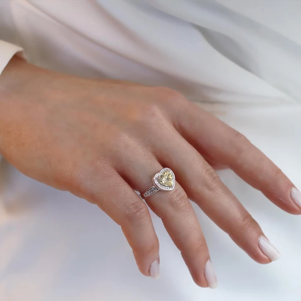 Zirkon Taş Kalp Sevgili Gümüş Yüzük - Resim 4