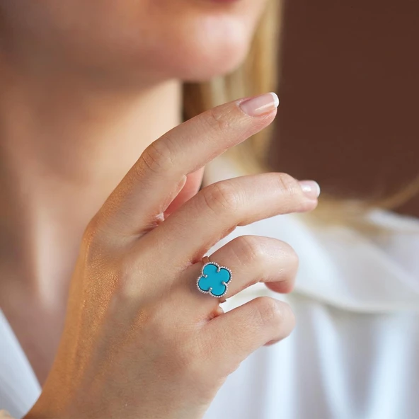 Alhambra Model Mavi Mine Taşlı Gümüş Yüzük - Resim 3