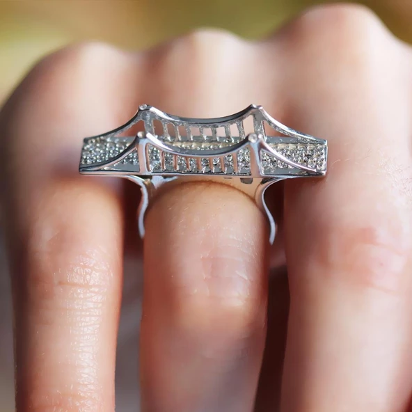 Zirkon Taşlı Köprü Gümüş Yüzük - Resim 4