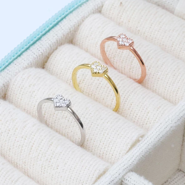 Kalp Zirkon Taşlı Minimal Gümüş Yüzük - Resim 2