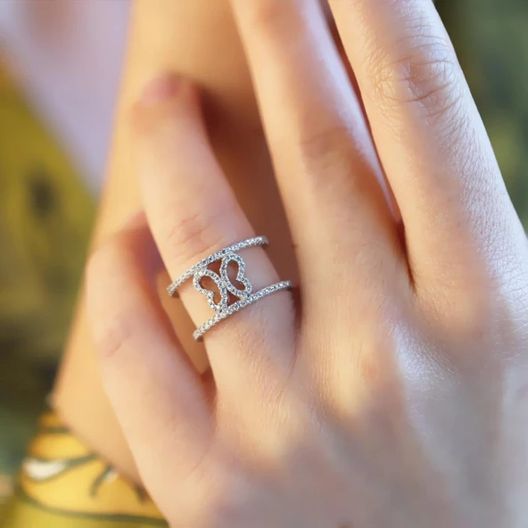 Zirkon Taşlı Kelebek Model Gümüş Yüzük - Resim 2