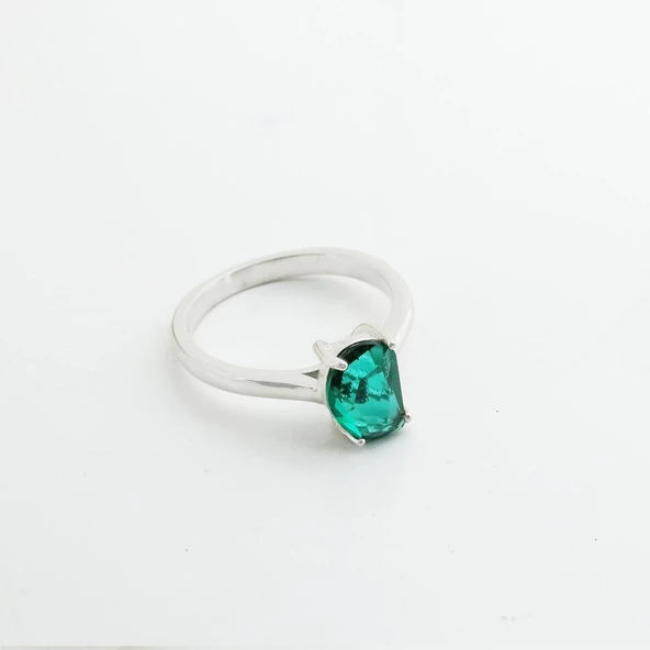 Paraiba Taşlı Half Moon Gümüş Yüzük - Resim 4