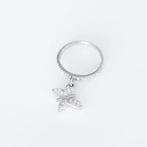 Zirkon Taşlı Hareketli  Kelebek Gümüş Yüzük - Resim 4