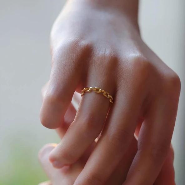 Gold Kaplama 925 Ayar Gümüş Zincir Modeli Yüzük - Resim 2