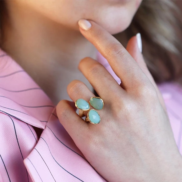 Peridot Taşlı Gold Kaplama El İşi Gümüş Yüzük ürün görseli 1