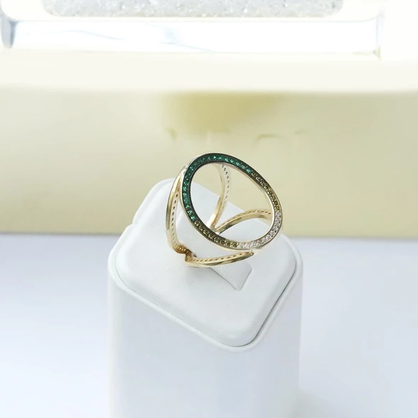 Well 3 Taraflı Çok Renkli Gümüş Yüzük - Resim 2