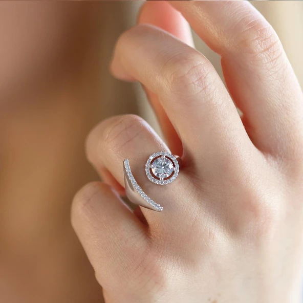 Round Kesim Tasarım Starlight Diamond Gümüş Yüzük - Resim 3