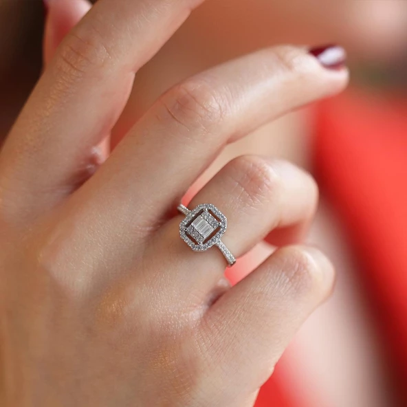 Baget Kesim Oval Starlight Diamond Gümüş Yüzük - Resim 5