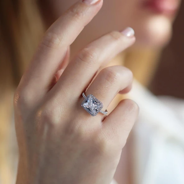 Baget Kesim Zirkon Taş Gümüş Yüzük ürün görseli 1