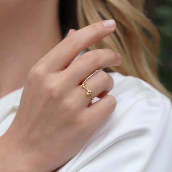 Çift Düğümlü Gold Kaplama Minimal Yüzük ürün görseli 1