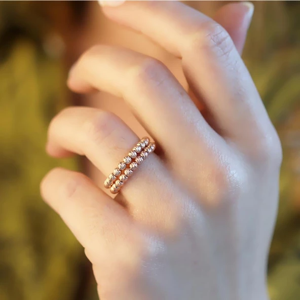 Rose Gold Kaplama Dorika Ayarlanabilir Gümüş Yüzük - Resim 4