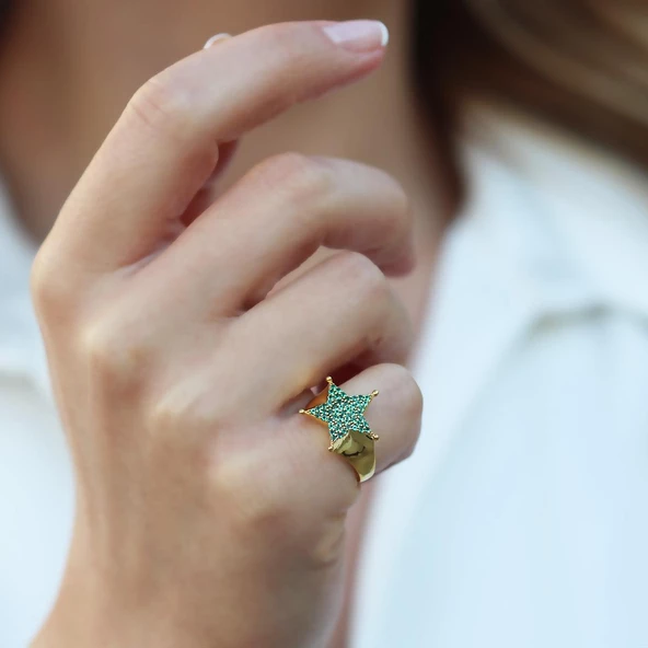 Yıldız Gold Kaplama Ayarlanabilir Gümüş Yüzük - Resim 2