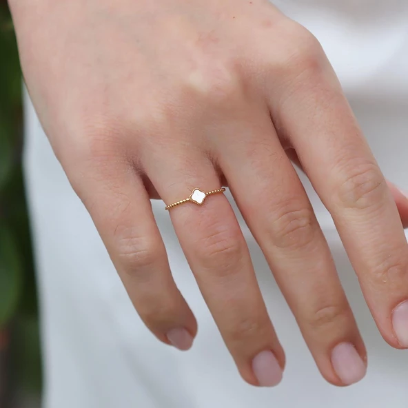 Alhmbra Gold Kaplama Minimal Gümüş Yüzük - Resim 4