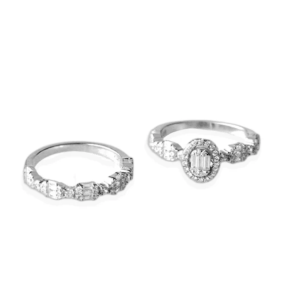 Oval Kesim Baget Taşlı Çift Gümüş Yüzük - Resim 5