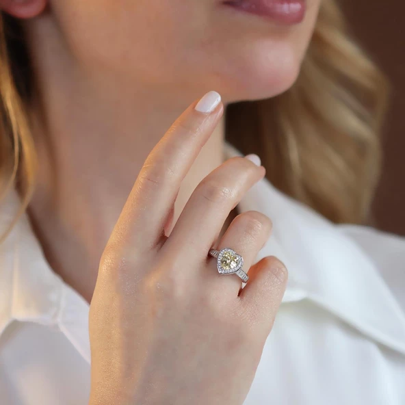 Zirkon Taş Kalp Sevgili Gümüş Yüzük - Resim 2