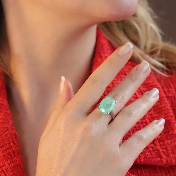 Oval Kesim Paraiba Taşlı Gümüş Yüzük - Resim 2