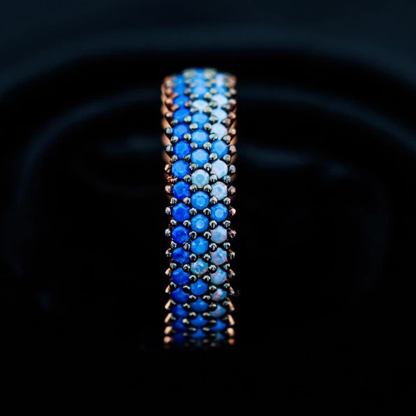 Nano Taşlı Rose Kaplama 3 Sıra Tamtur Gümüş Yüzük ürün görseli 1