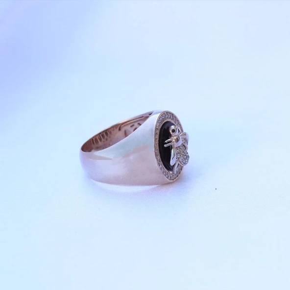 Zirkon Taşlı Arı Figürlü Rose Gold Kaplama Gümüş Yüzük - Resim 3