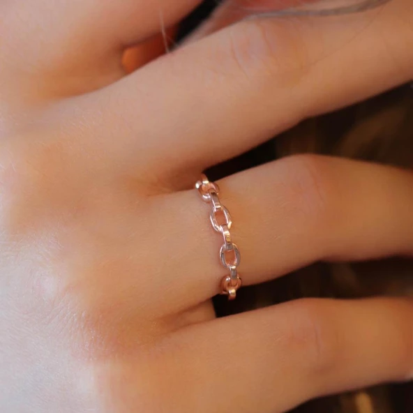 Rose Gold Kaplama 925 Ayar Gümüş Zincir Modeli Yüzük ürün görseli 1