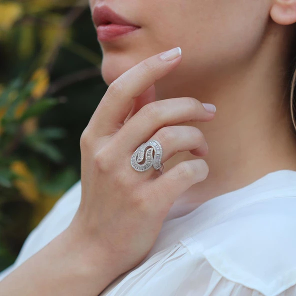 Işıltılı S Modeli Zirkon Taşlı Gümüş Yüzük - Resim 2