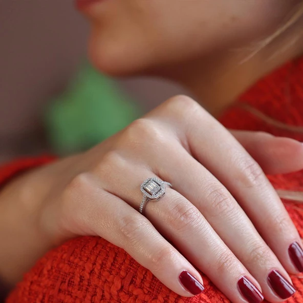 Baget Kesim Oval Starlight Diamond Gümüş Yüzük - Resim 2