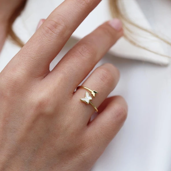 Sedefli Kelebek Gold Kaplama Minimal Yüzük ürün görseli 1