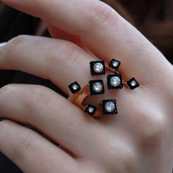 Elmas Montür Dal Tasarım Gold Kaplama Gümüş Yüzük - Resim 3