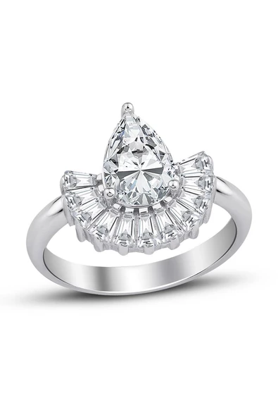 Sky Diamond Küçük Baget Taşlarla Süslenmiş Yelpaze Montür Tektaş ürün görseli 1