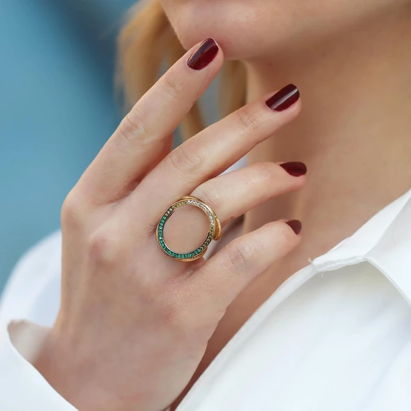 Well 3 Taraflı Çok Renkli Gümüş Yüzük - Resim 3