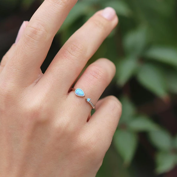 Damla Opal Taşlı Minimal Gümüş Yüzük - Resim 4