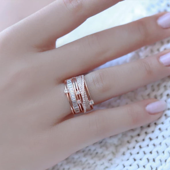 Sarmal Model Zirkon Taşlı Rose Gold Kaplama Gümüş Yüzük - Resim 2
