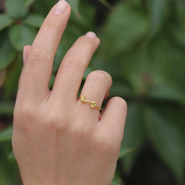 Çift Düğümlü Gold Kaplama Minimal Yüzük - Resim 3