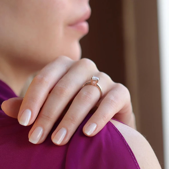 Square  Rose Gold Kaplama Sky Diamond Yüzük - Resim 5