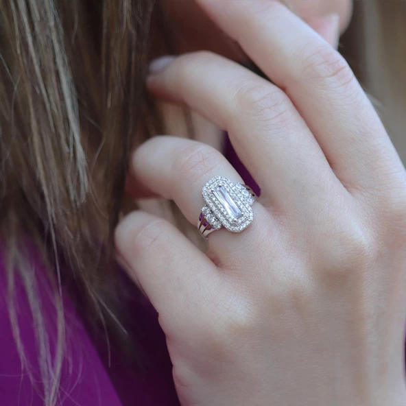 Baget Taşlı Gümüş Yüzük - Resim 3