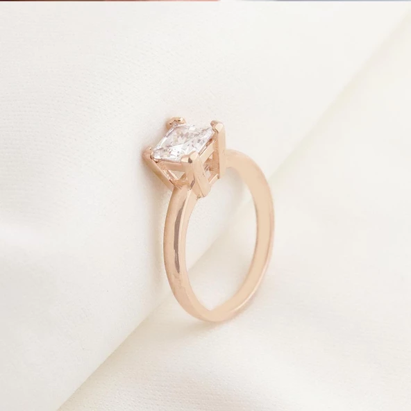 Square  Rose Gold Kaplama Sky Diamond Yüzük - Resim 3