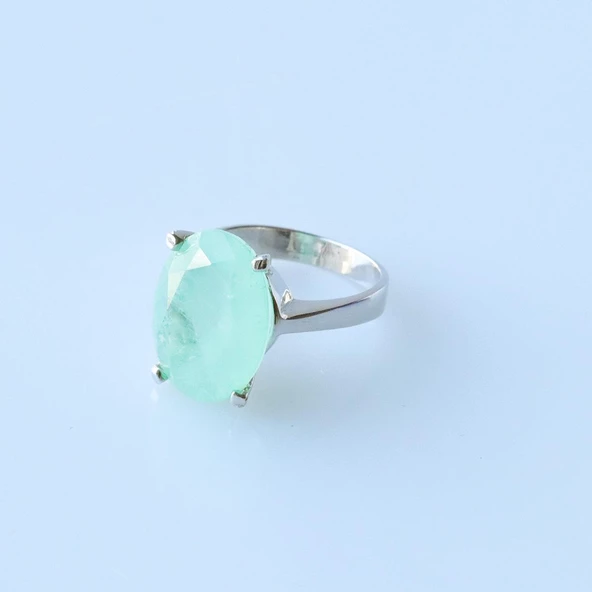 Oval Kesim Paraiba Taşlı Gümüş Yüzük - Resim 4
