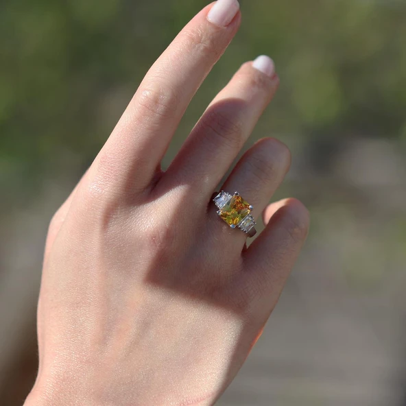 Sitrin Taşlı Gümüş Yüzük - Resim 4