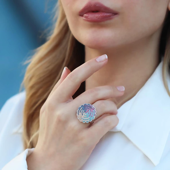 Milliner Renkli Zirkon Taşlı Gümüş Yüzük ürün görseli 1