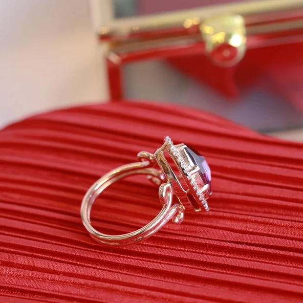 Ametis Taşlı Damla Prenses Model Rose Gold Kaplama Gümüş Yüzük - 2