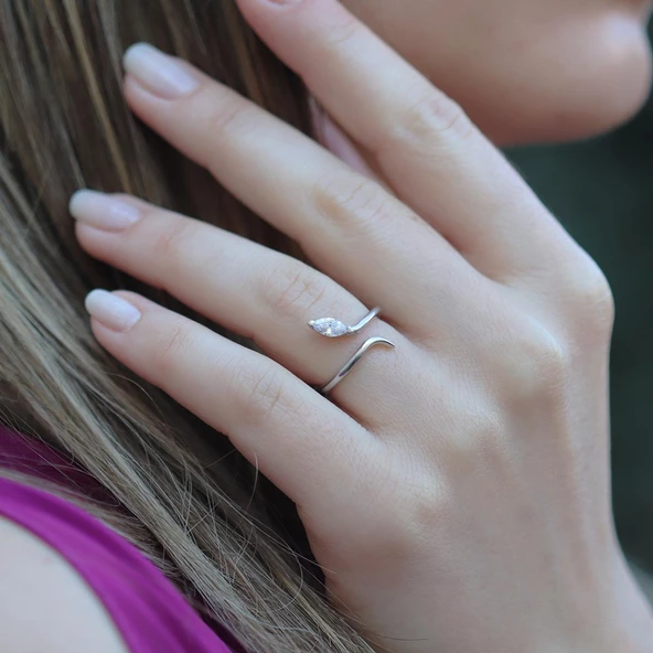 Zarif Ayarlanabilir Zirkon Taşlı Gümüş Yüzük - Resim 3