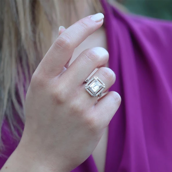 Modern Tasarım Baget Tek Taş Gümüş Yüzük ürün görseli 1