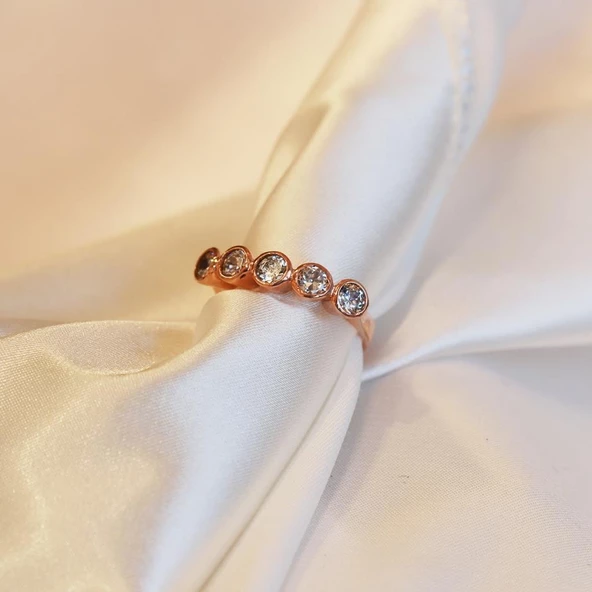 5 Taş Modeli Rose Gold Kaplama Gümüş Yüzük - 2