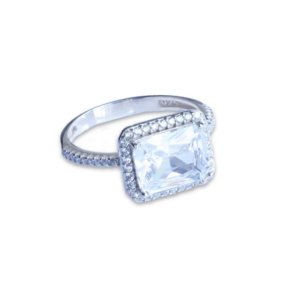 Baget Kesim Zirkon Taş Gümüş Yüzük - Resim 2